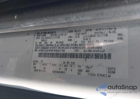 2015 Ford Transit Xlt z USA, uszkodzony, nr VIN 1FBZX2ZM0FKB01738